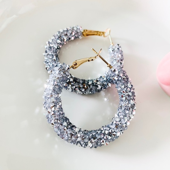 ASOS Dazzling Stone Hoop Earrings Gray - Picture 2 of 8